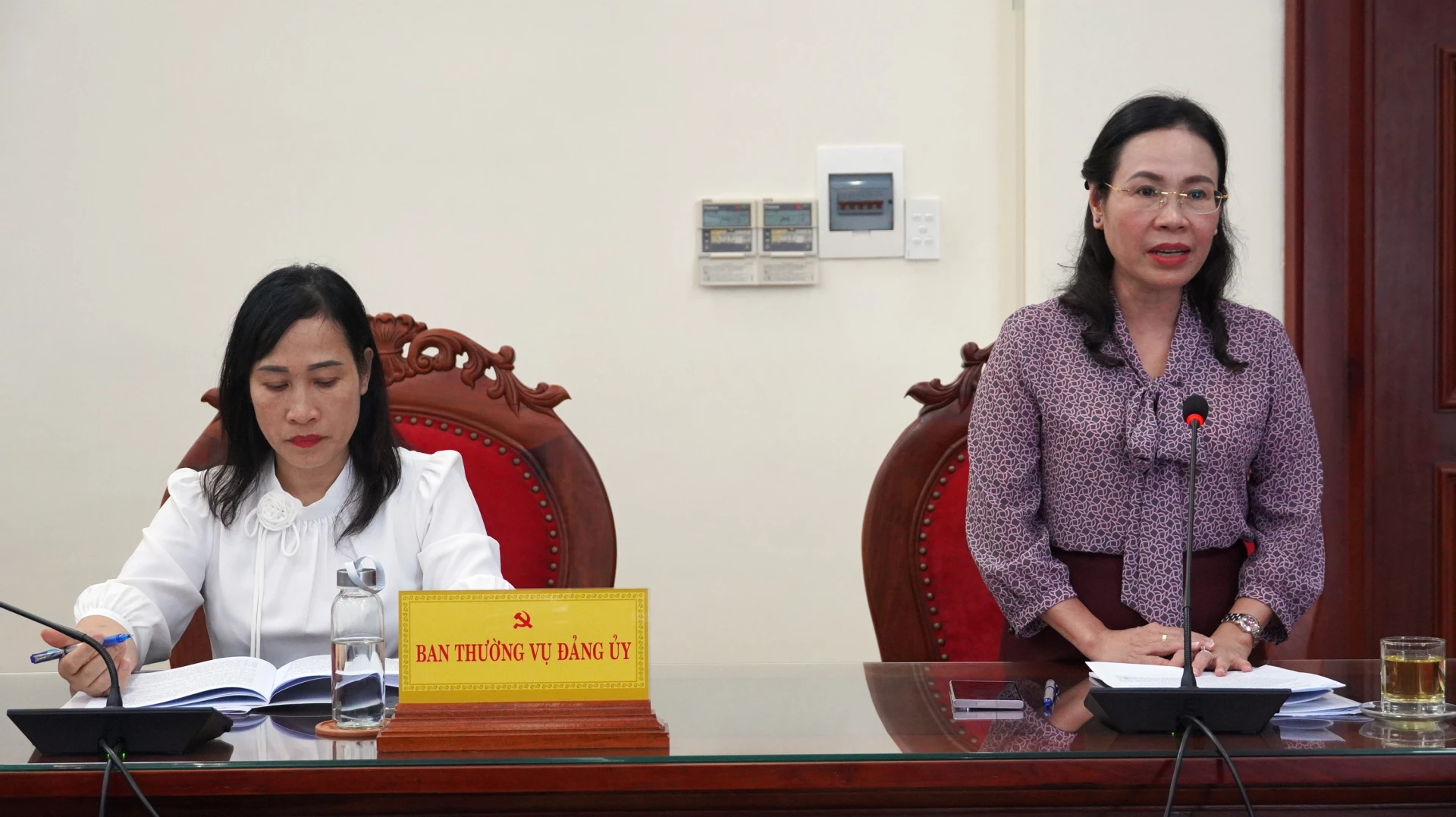 Ủy viên Ban Thường vụ, Bí thư Đảng ủy phường Đồng Hới Phạm Thị Hân phát biểu tại phiên họp - Ảnh: QV