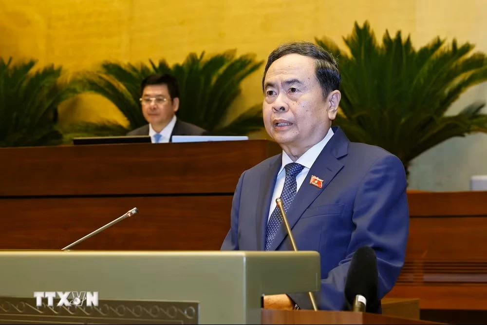 Chủ tịch Quốc hội Trần Thanh Mẫn phát biểu khai mạc Kỳ họp không thường lệ thứ nhất, Quốc hội khóa XVI. (Ảnh: Doãn Tấn/TTXVN)