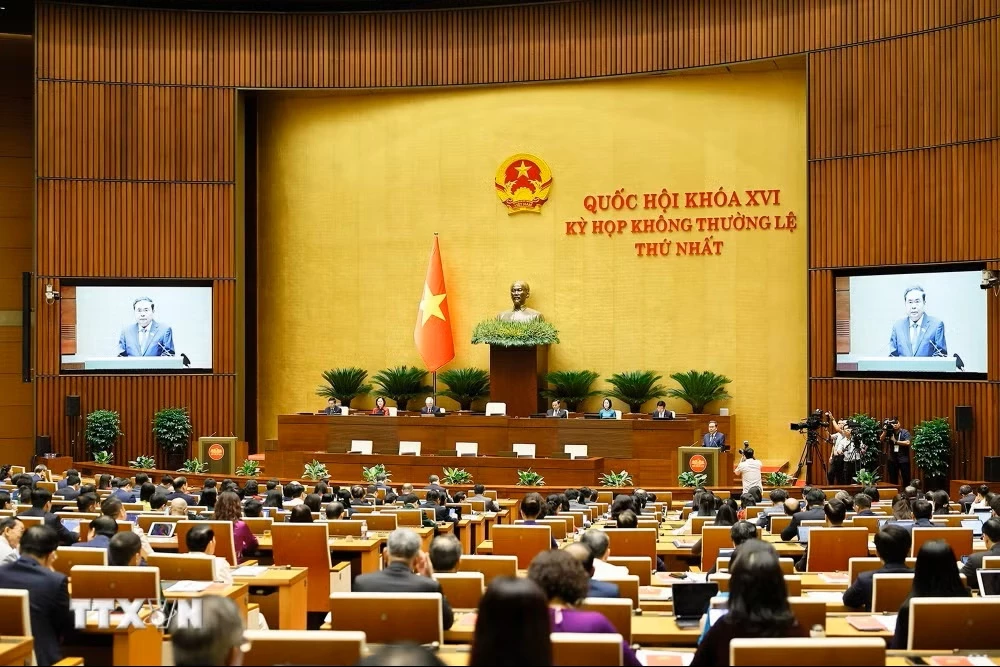 Chủ tịch Quốc hội Trần Thanh Mẫn phát biểu khai mạc Kỳ họp không thường lệ thứ nhất, Quốc hội khoá XVI. (Ảnh: Doãn Tấn/TTXVN)