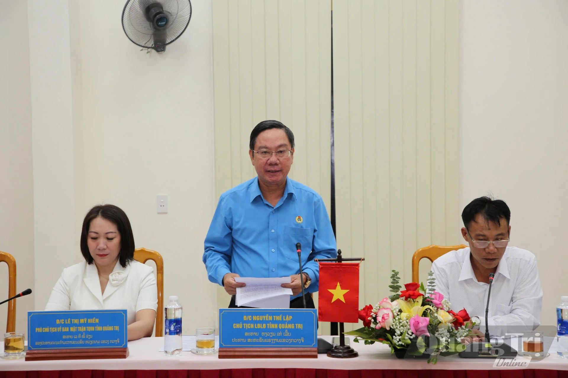 2, Ông Nguyễn Thế Lập, Ủy viên BCH Tổng LĐLD Việt Nam, Chủ tịch LĐLD tỉnh Quảng Trị thông tin về hoạt động Công đoàn tỉnh Quảng Trị -NL
