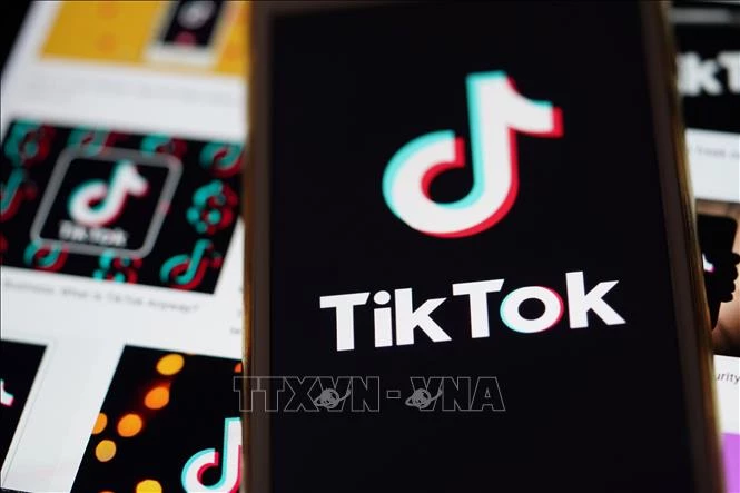 Biểu tượng TikTok trên màn hình điện thoại. Ảnh: THX/TTXVN phát