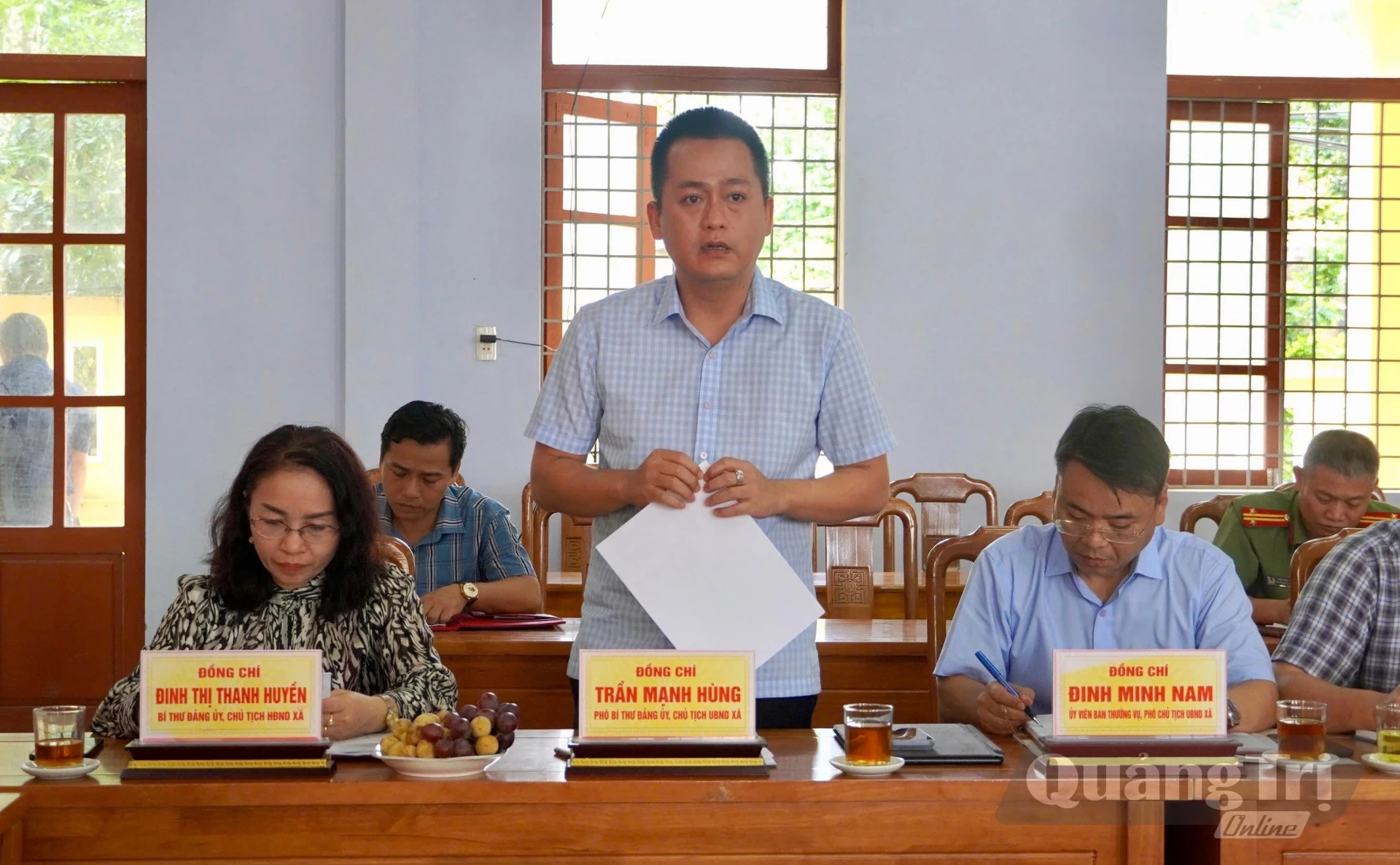 Lãnh đạo xã Kim Điền phát biểu tại buổi làm việc - Ảnh: H.N