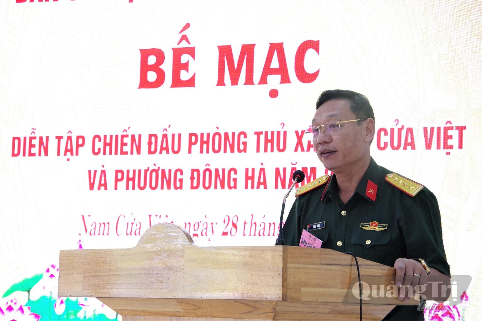 Đại tá Phan Thắng, Ủy viên Ban Thường vụ Tỉnh ủy, Phó Bí thư Đảng ủy Quân sự tỉnh, Chỉ huy trưởng Bộ CHQS tỉnh, Phó Trưởng Ban Thường trực Ban Chỉ đạo phát biểu bế mạc