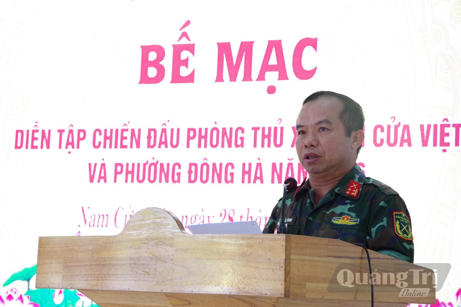 Đại tá Nguyễn Tài Tình, Ủy viên Ban Thường vụ Đảng ủy Quân sự tỉnh, Phó Chỉ huy trưởng - Tham mưu trưởng Bộ CHQS tỉnh, Phó Trưởng Ban Thường trực Ban Tổ chức, Tổng Đạo diễn diễn tập Đánh giá kết quả diễn tập.