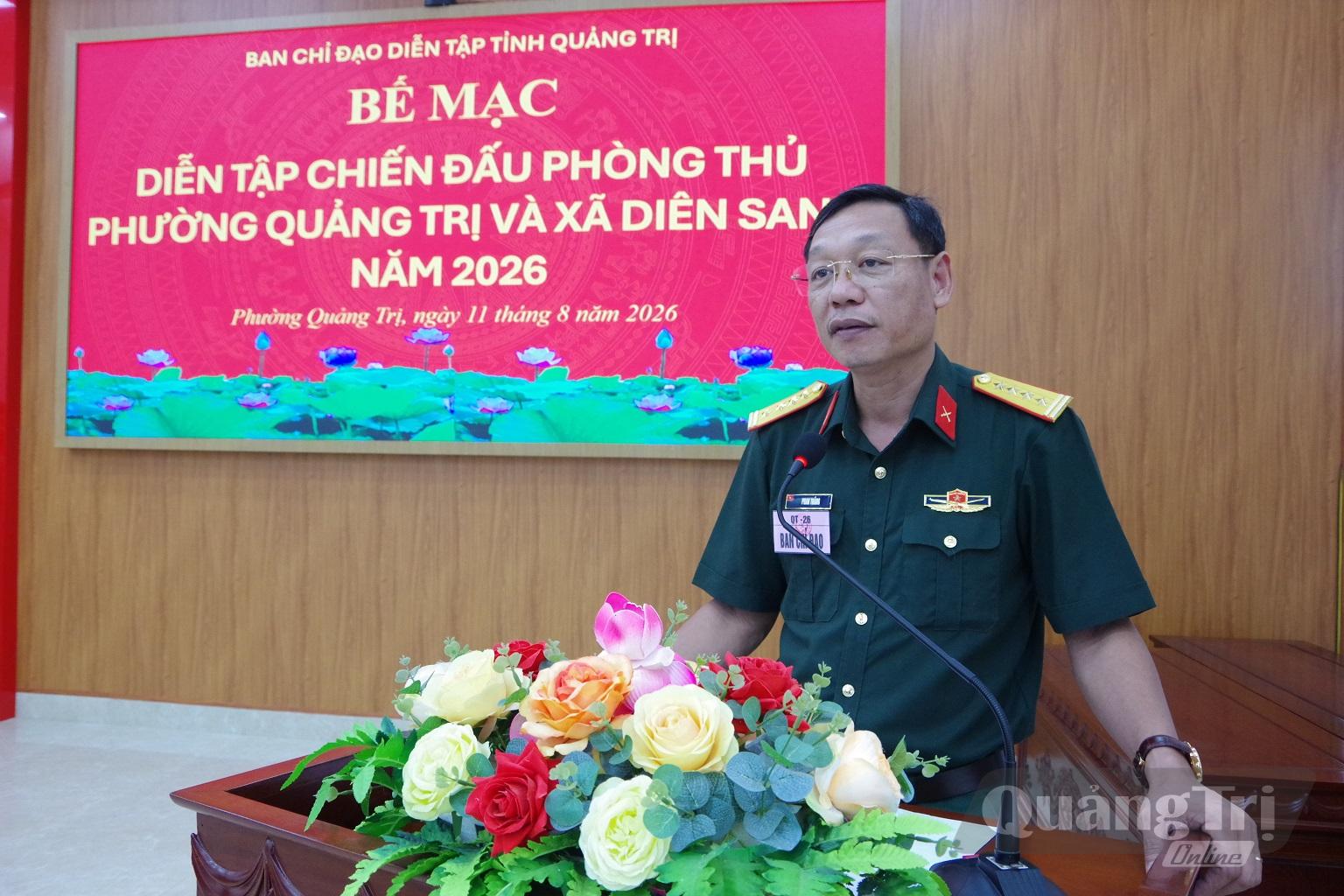 Đại tá Phan Thắng, Chỉ huy trưởng Bộ Chỉ huy Quân sự tỉnh, Phó trưởng Ban Thường trực Ban Chỉ đạo phát biểu bế mạc - Ảnh: X.D