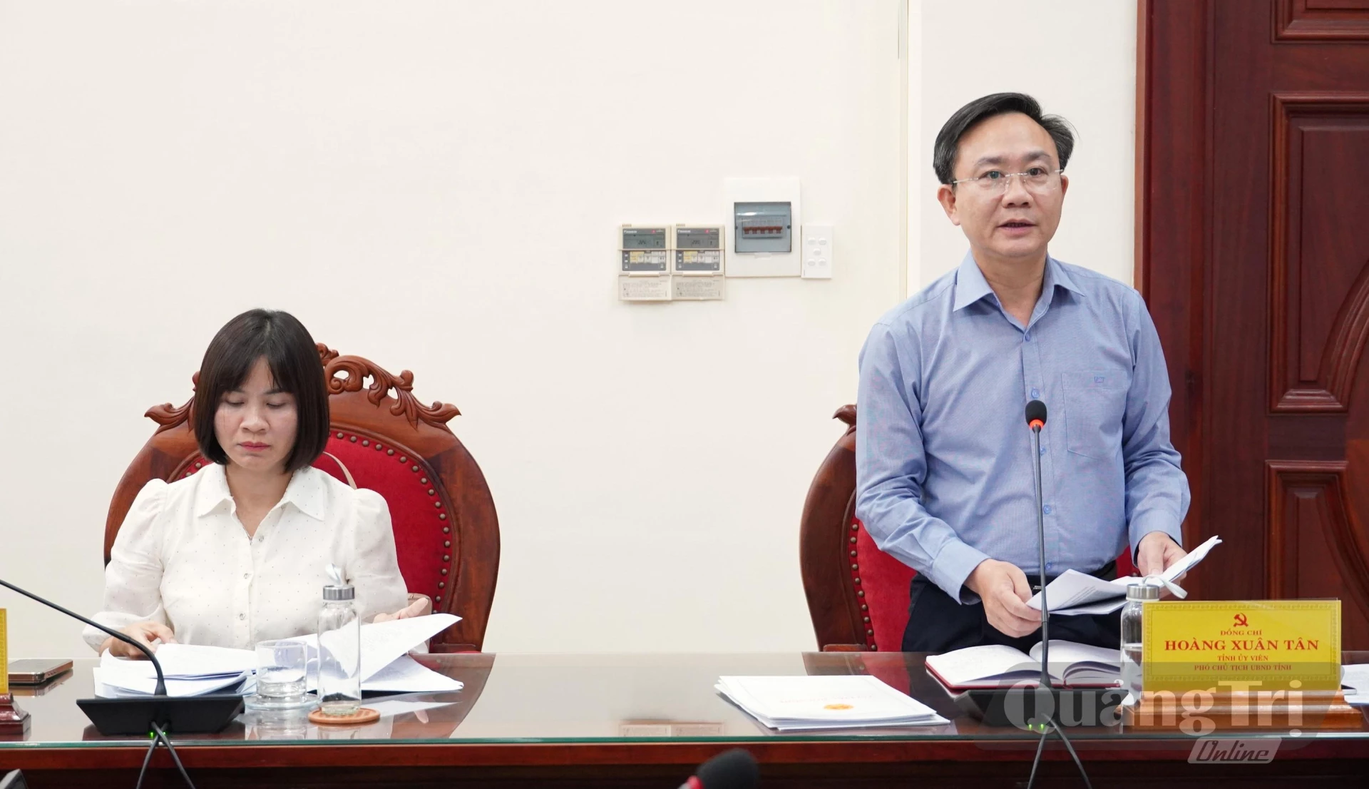 Đồng chí Hoàng Xuân Tân, Phó Chủ tịch UBND tỉnh phát biểu tại buổi làm việc - Ảnh: Q.V