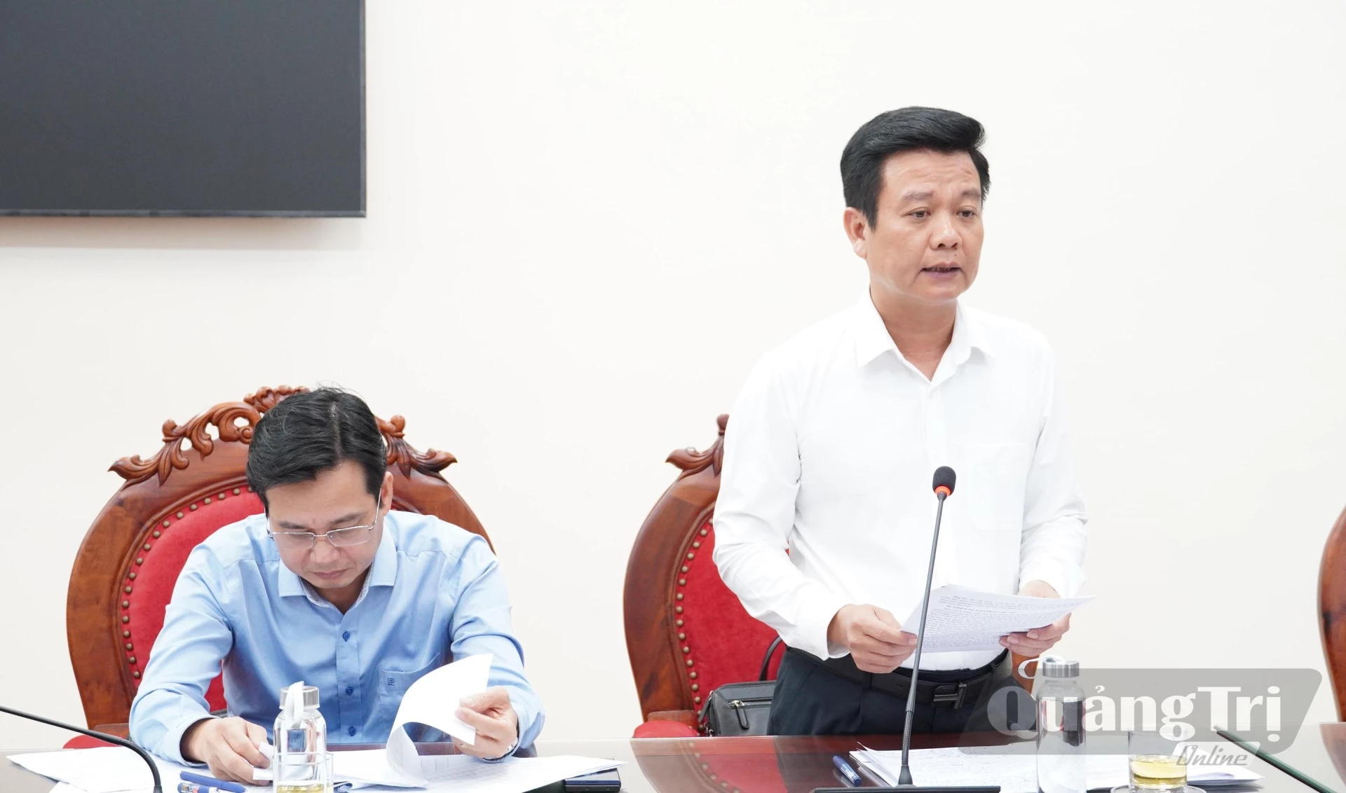 Lãnh đạo Sở Nông nghiệp và Môi trường phát biểu tại buổi làm việc - Ảnh: Q.V