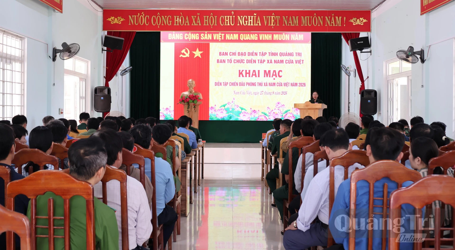 Quang cảnh khai mạc diễn tập chiến đấu phòng thủ xã Nam Cửa việt năm 2026 - Ảnh: H.T