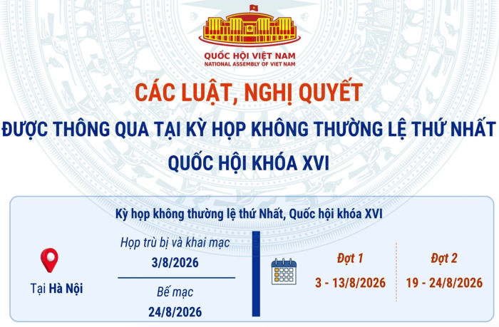 Các luật, nghị quyết được thông qua tại kỳ họp không thường lệ thứ Nhất, Quốc hội khóa XVI