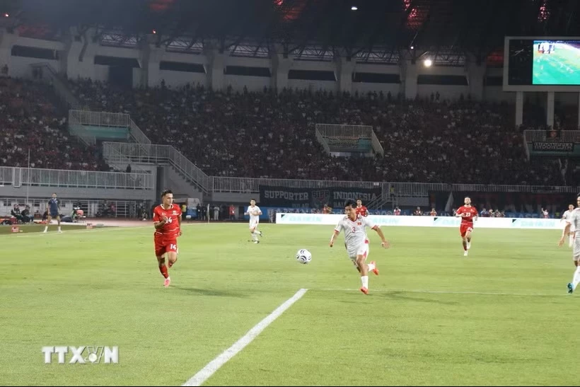 Với đấu pháp hợp lý và tinh thần thi đấu quyết liệt, đội tuyển Việt Nam đã giành chiến thắng thuyết phục 3-0. (Ảnh: Minh Hưởng/TTXVN)