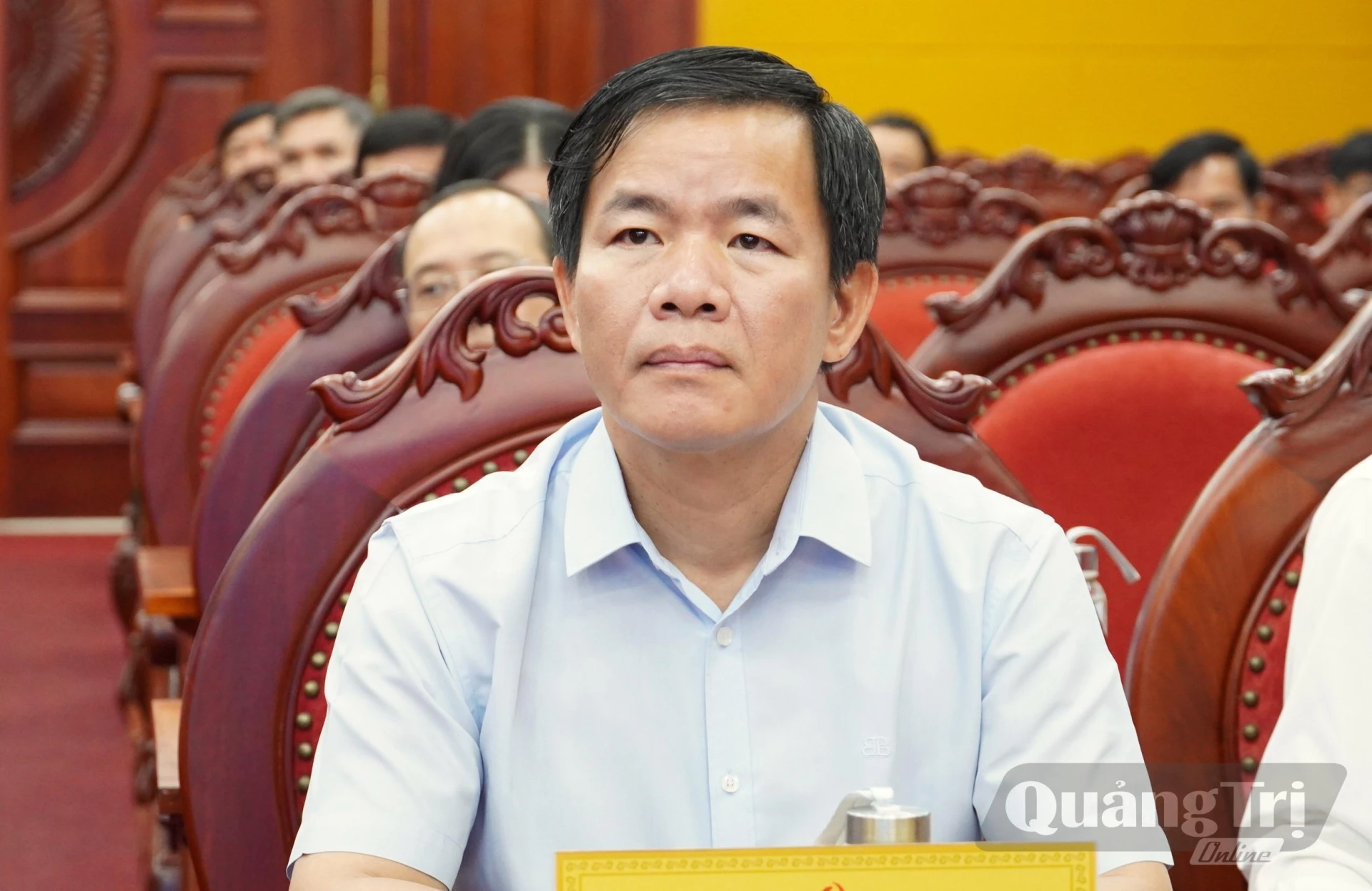 Đồng chí Nguyễn Văn Phương, Bí thư Tỉnh ủy tham dự hội nghị tại điểm cầu Tỉnh ủy Quảng Trị - Ảnh: Q.V