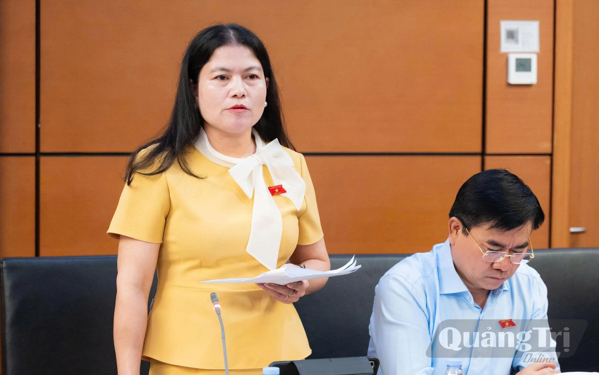 Đồng chí Ly Kiều Vân, Ủy viên Ban Thường vụ Tỉnh ủy, Trưởng ban Nội chính Tỉnh ủy thảo luận tại tổ - Ảnh: N.M