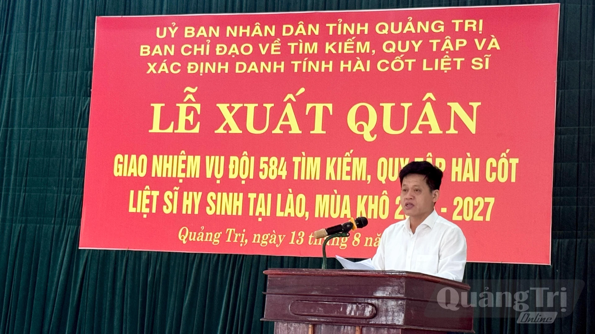 Đồng chí Lê Văn Bảo, Phó Chủ tịch UBND tỉnh, Trưởng BCĐ về tìm kiếm, quy tập và xác định danh tính hài cốt liệt sĩ tỉnh Quảng Trị phát biểu giao nhiệm vụ - Ảnh: MT