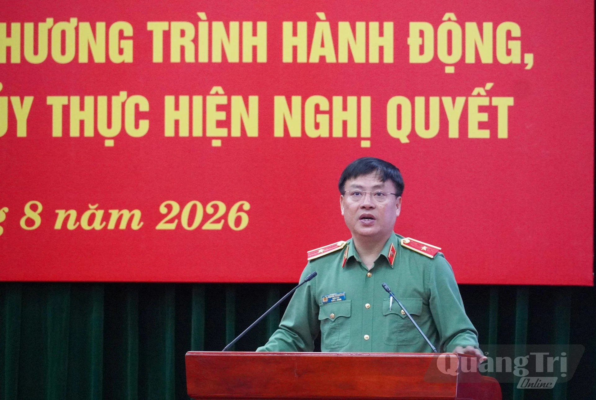 Đồng chí Thiếu tướng Nguyễn Thanh Liêm, Giám đốc Công an tỉnh quán triệt chuyên đề tại Hội nghị - Ảnh: X.P