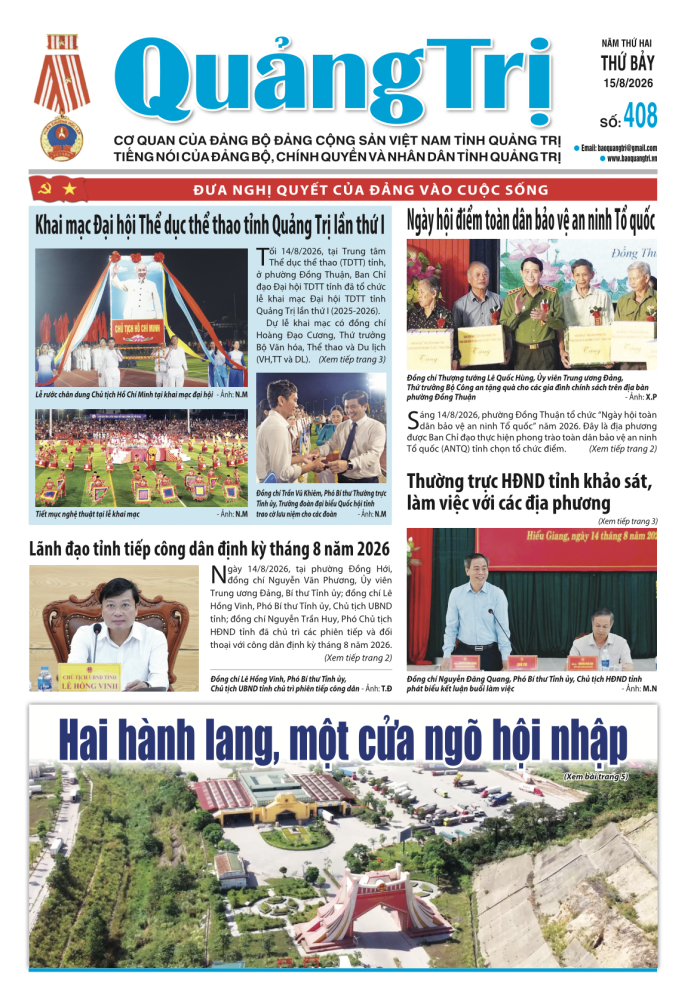 Báo Quảng Trị số 408 - Ngày 15/8/2026