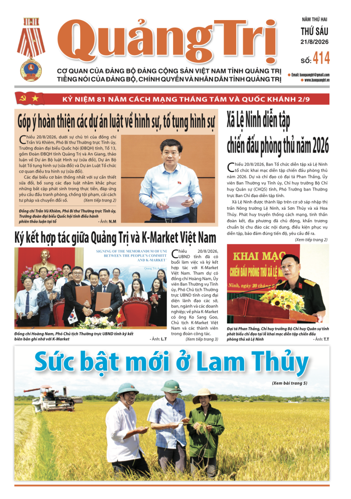 Báo Quảng Trị số 414 - Ngày 21/8/2026