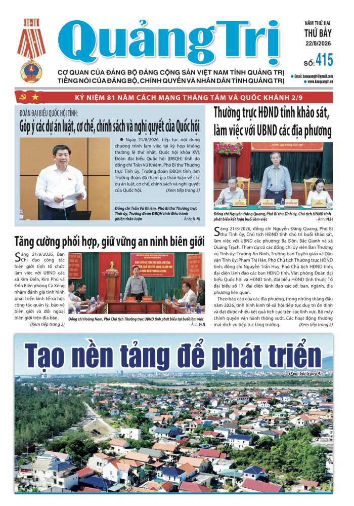 Báo Quảng Trị số 415 - Ngày 22/8/2026