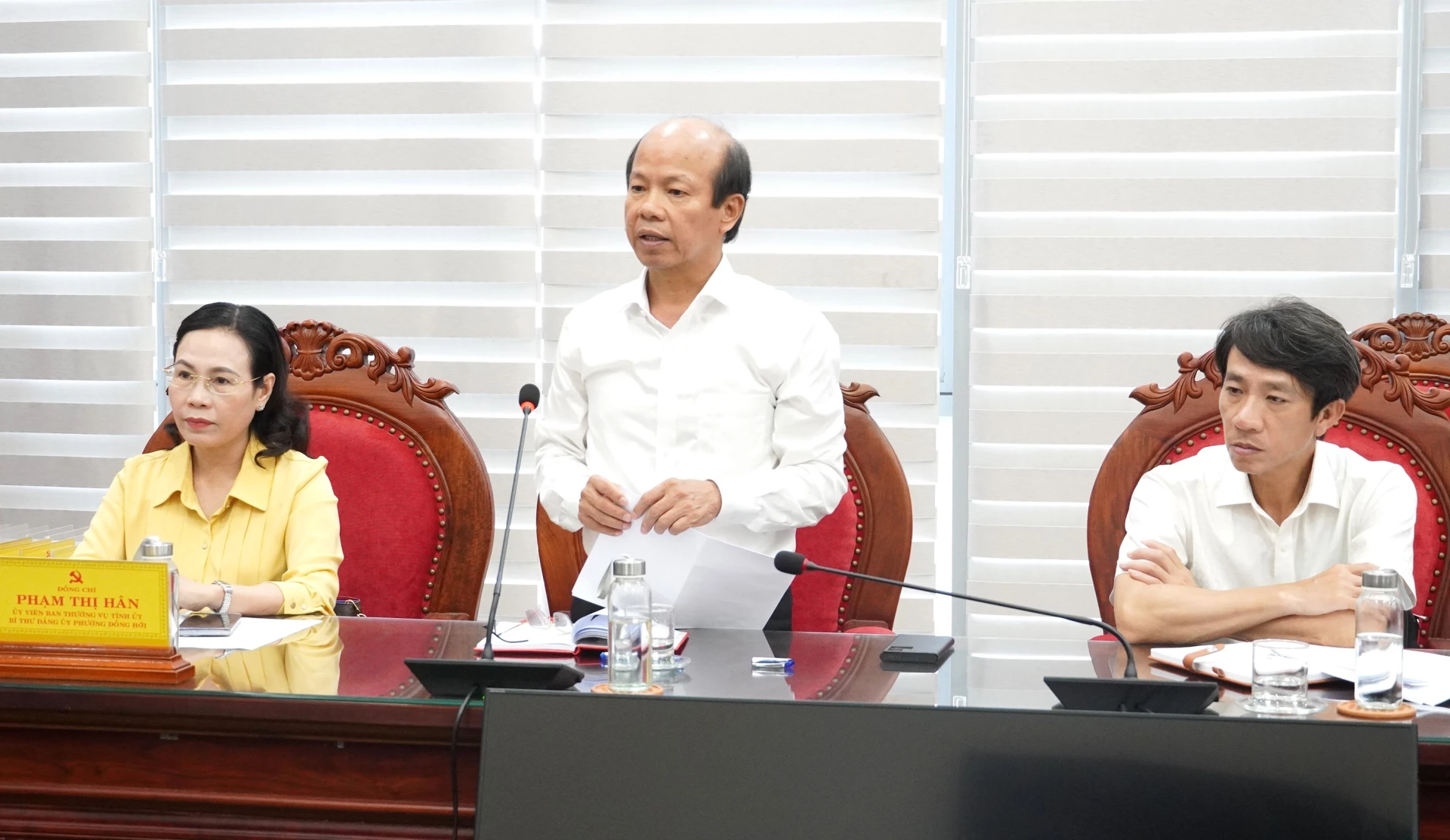 Tổng Biên tập Báo và Phát thanh, Truyền hình Quảng Trị Võ Nguyên Thủy phát biểu tại buổi làm việc - Ảnh: QV