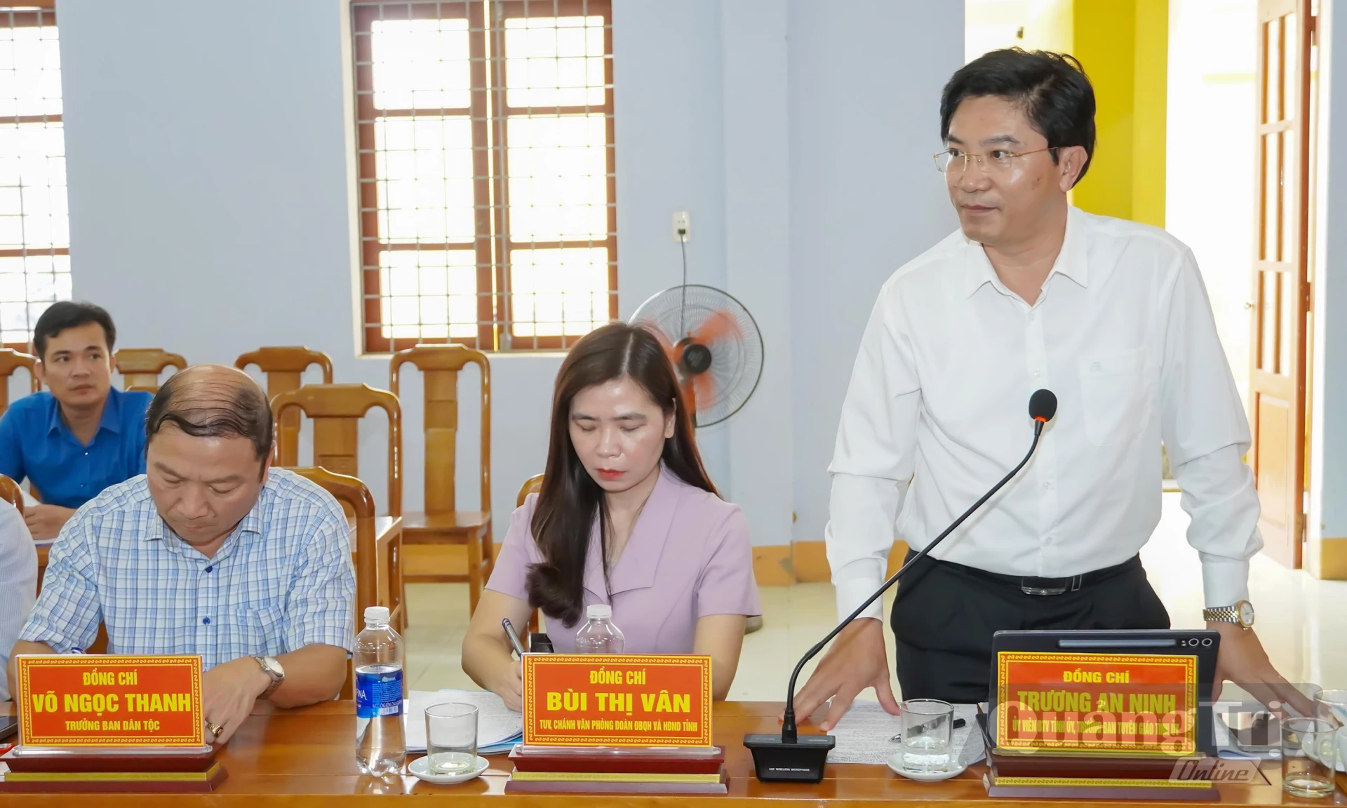 Đồng chí Trương An Ninh, Ủy viên Ban Thường vụ Tỉnh ủy, Trưởng ban Tuyên giáo Tỉnh ủy phát biểu tại buổi làm việc - Ảnh: N.H