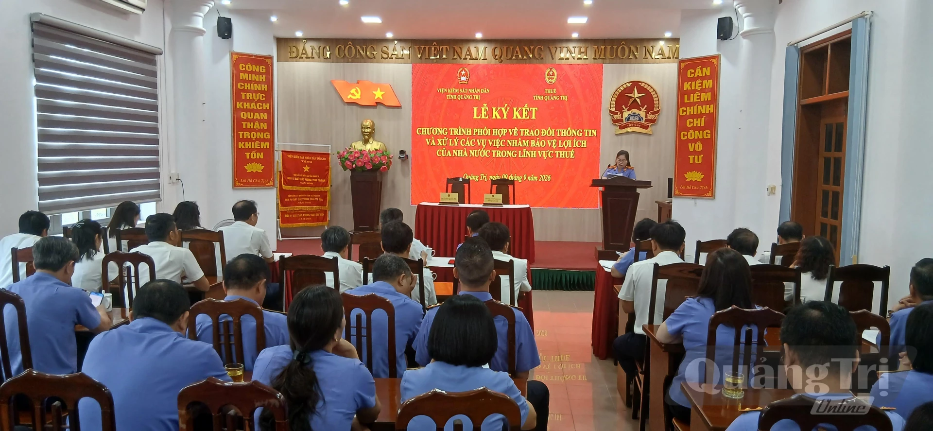 Quang cảnh Chương trình phối hợp trao đổi thông tin và xử lý các vụ việc nhằm bảo vệ lợi ích của Nhà nước trong lĩnh vực thuế - Ảnh: HĐ