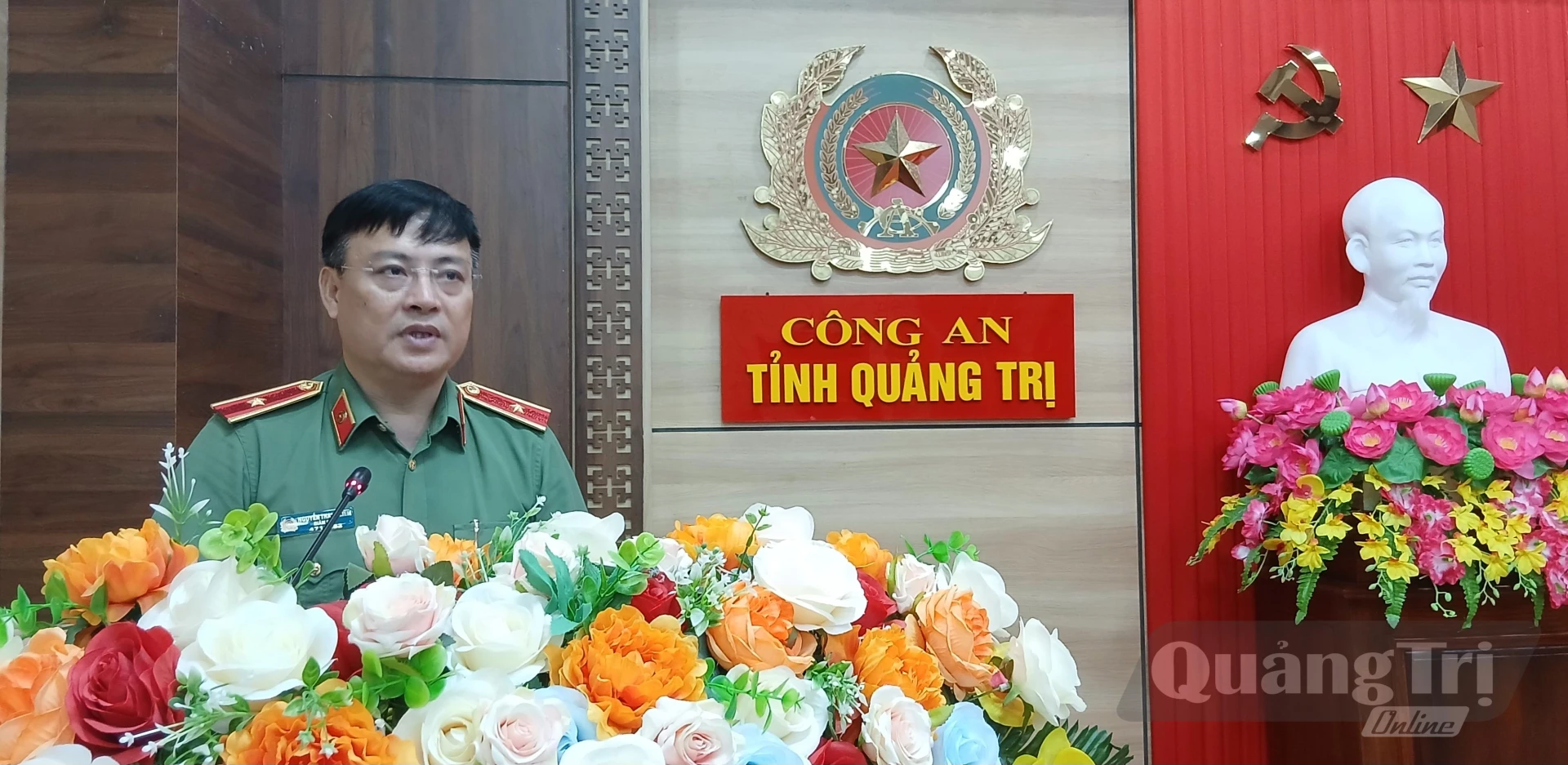Thiếu tướng Nguyễn Thanh Liêm, Giám đốc Công an tỉnh phát biểu tại Lễ ký kết.