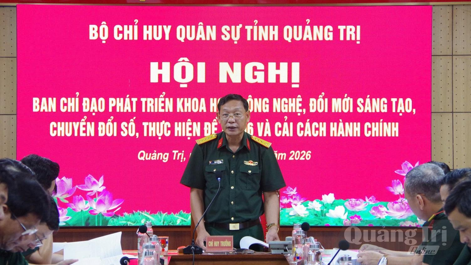 Đại tá Phan Thắng, Ủy viên Ban Thường vụ Tỉnh ủy, Chỉ huy trưởng, Bộ CHQS tỉnh Trưởng ban Chỉ đạo chủ trì hội nghị - Ảnh: H.C