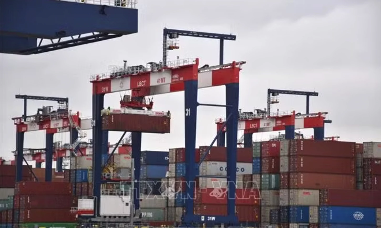 Cảng container Long Beach ở California, Mỹ. Ảnh: THX/TTXVN