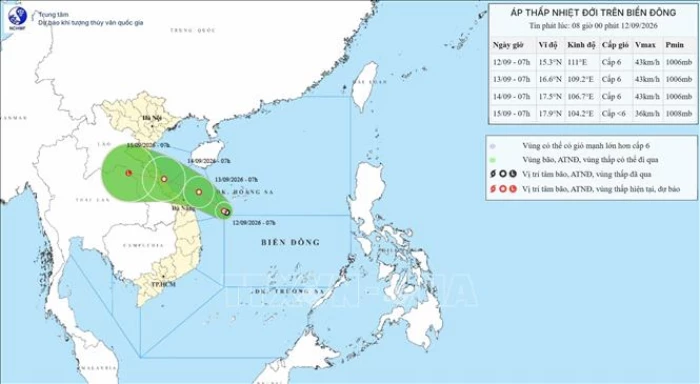 Áp thấp nhiệt đới không thay đổi hướng di chuyển, hướng về vùng biển Quảng Trị-Huế