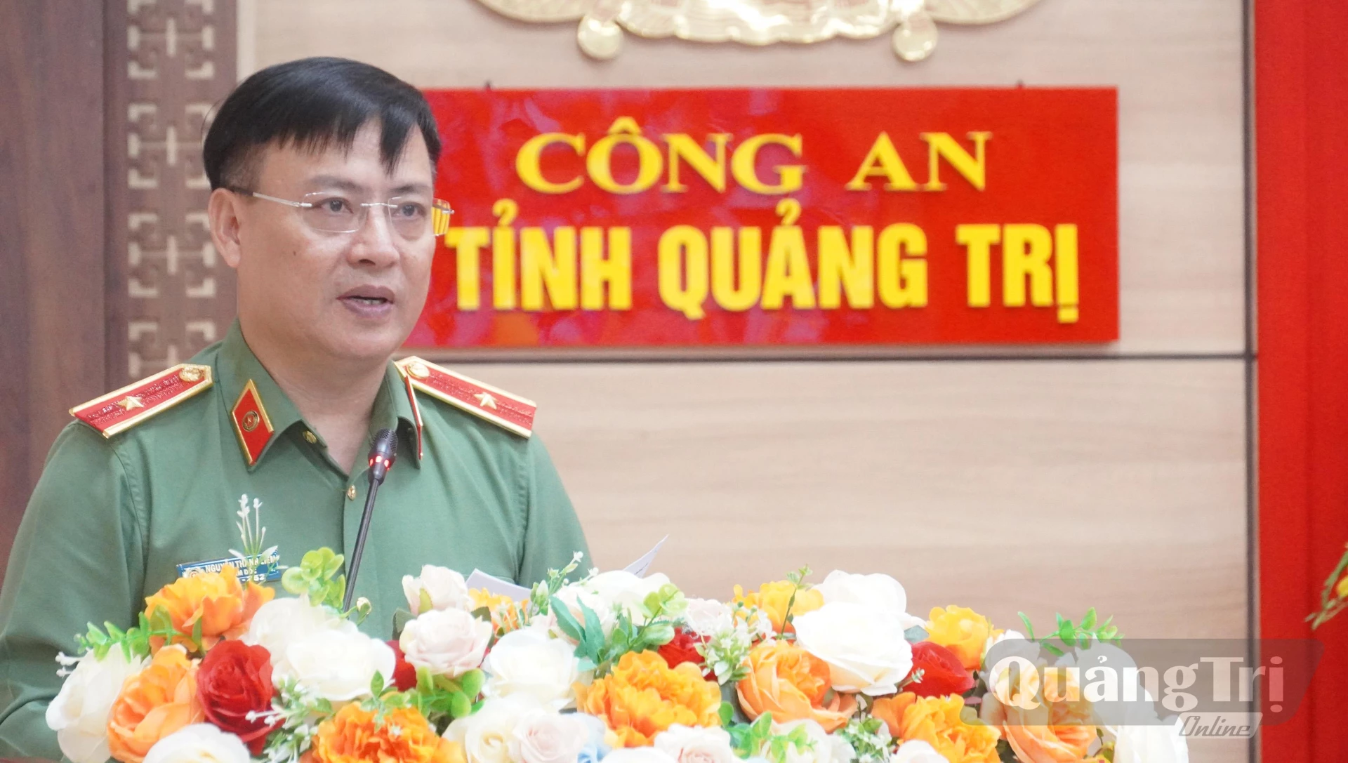 Đồng chí Thiếu tướng Nguyễn Thanh Liêm, Ủy viên Ban Thường vụ Tỉnh ủy, Giám đốc Công an tỉnh phát biểu khai mạc hội nghị - Ảnh: N.M
