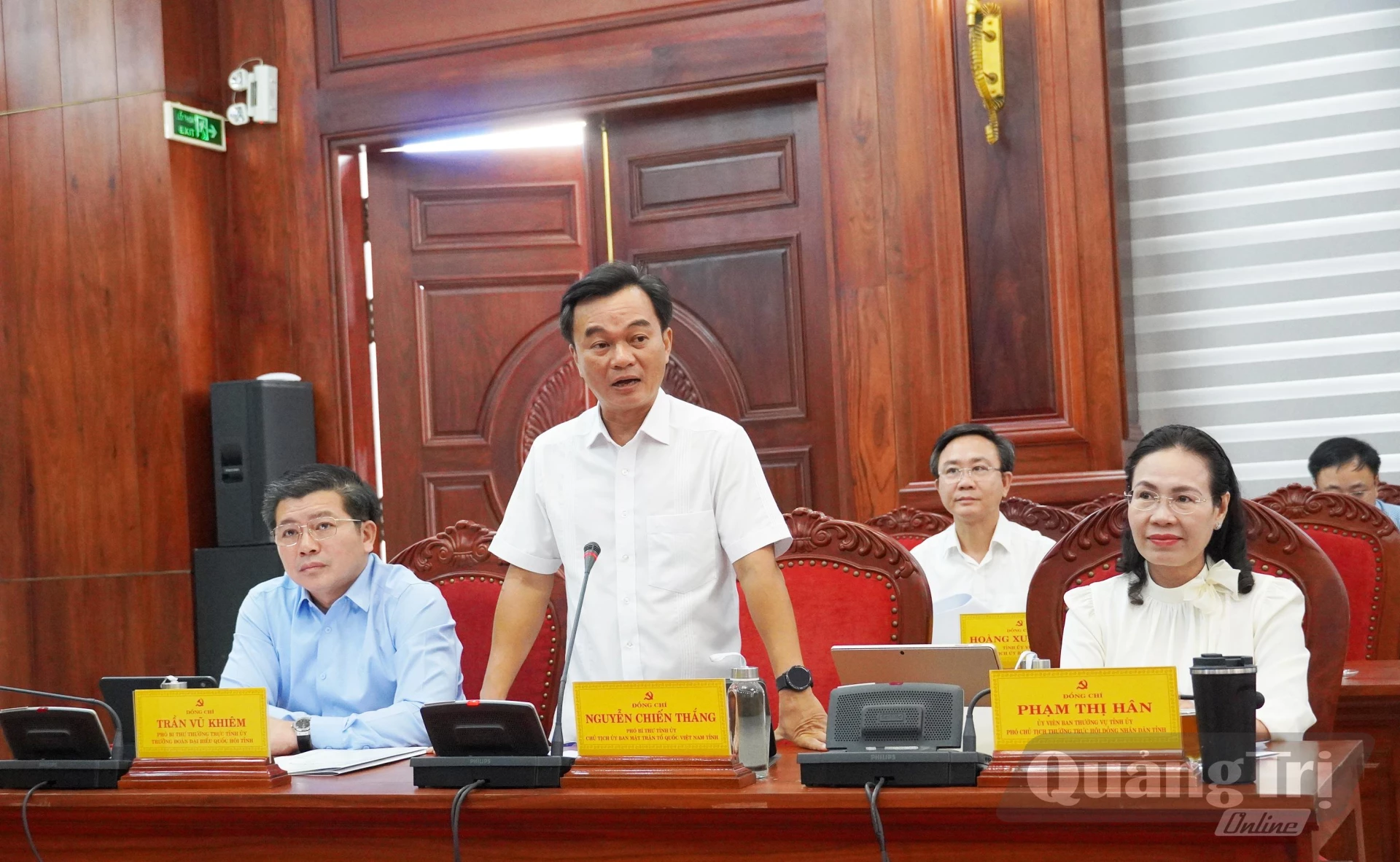 Đồng chí Nguyễn Chiến Thắng, Phó Bí thư Tỉnh ủy, Chủ tịch Ủy ban MTTQ Việt Nam tỉnh phát biểu tại hội nghị - Ảnh: X.P