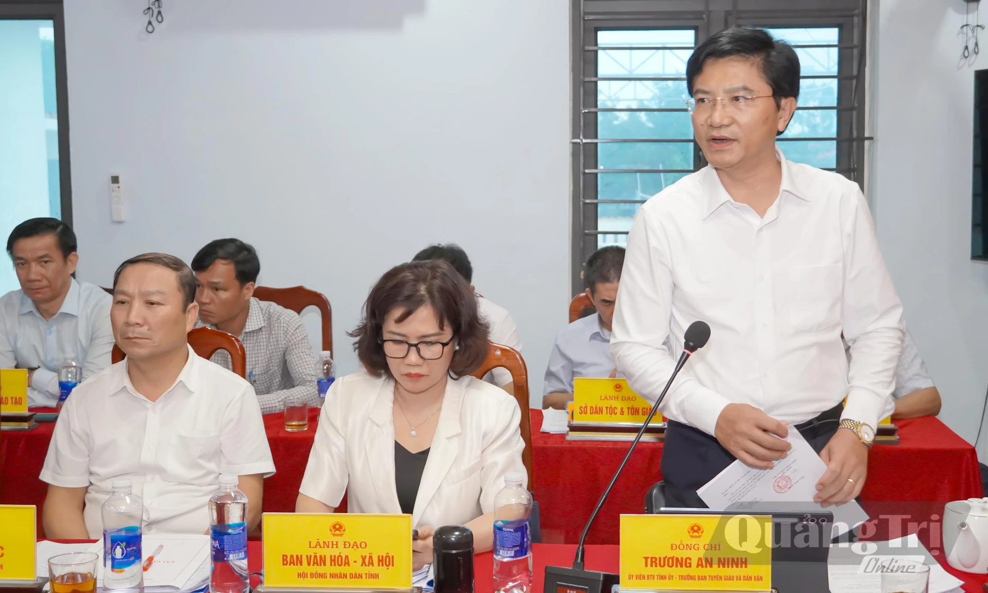 Đồng chí Trương An Ninh, Trưởng ban Tuyên giáo Tỉnh ủy phát biểu tại buổi làm việc - Ảnh: N.H