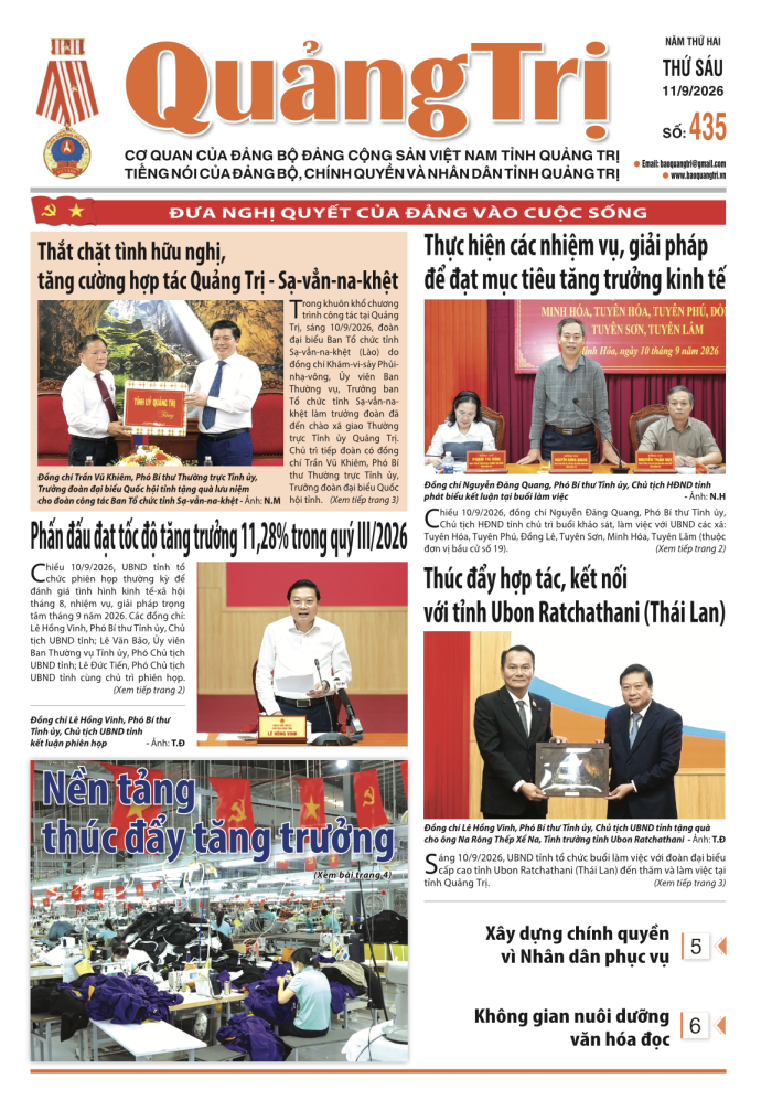 Báo Quảng Trị số 435 - Ngày 11/9/2026