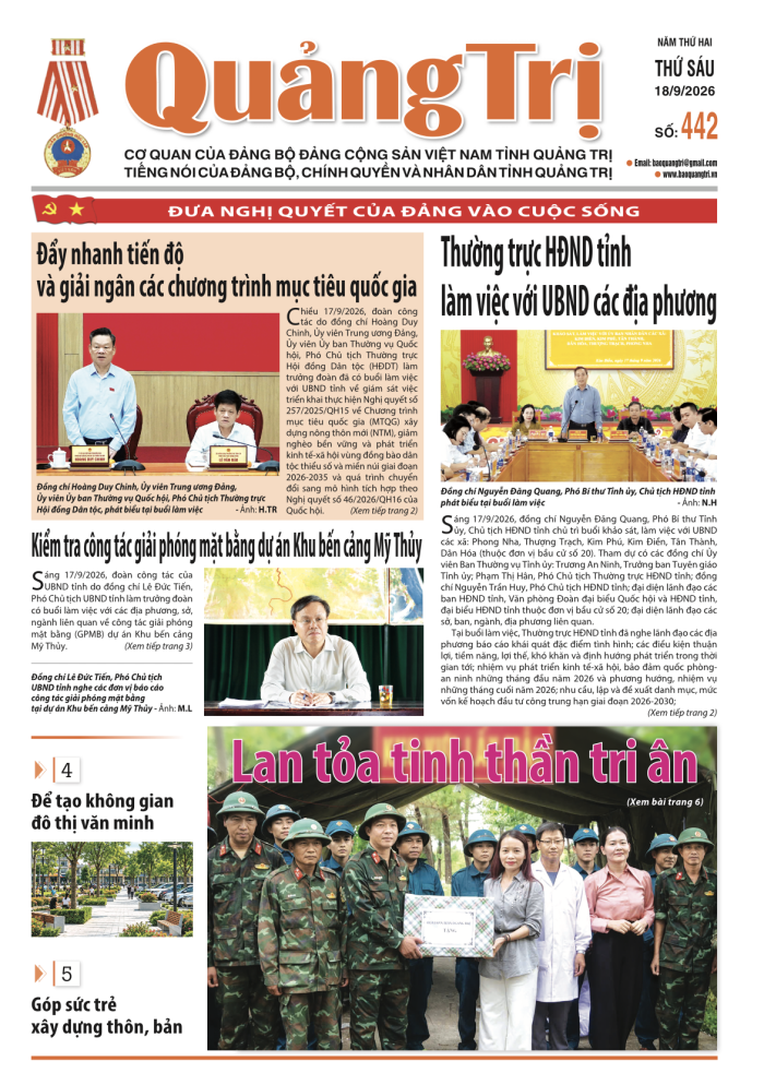 Báo Quảng Trị số 442 - Ngày 18/9/2026
