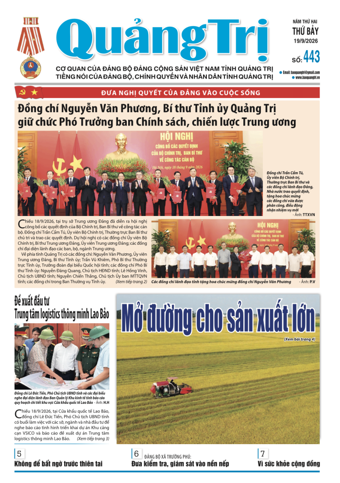 Báo Quảng Trị số 443 - Ngày 19/9/2026
