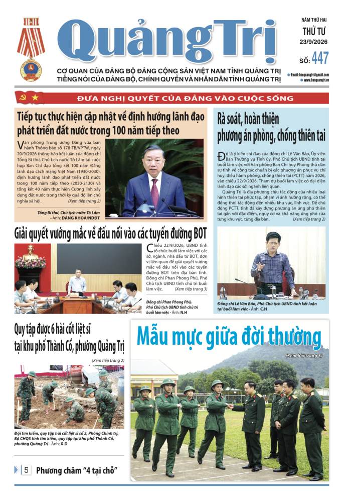 Báo Quảng Trị số 447 - Ngày 23/9/2026