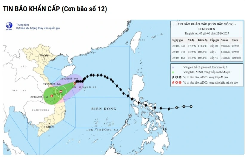 Bão số 12 giật cấp 12 áp sát miền Trung