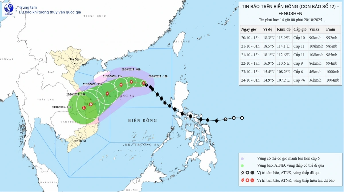 Bão số 12 hiện cách đặc khu Hoàng Sa khoảng 460km về phía Đông Đông Bắc