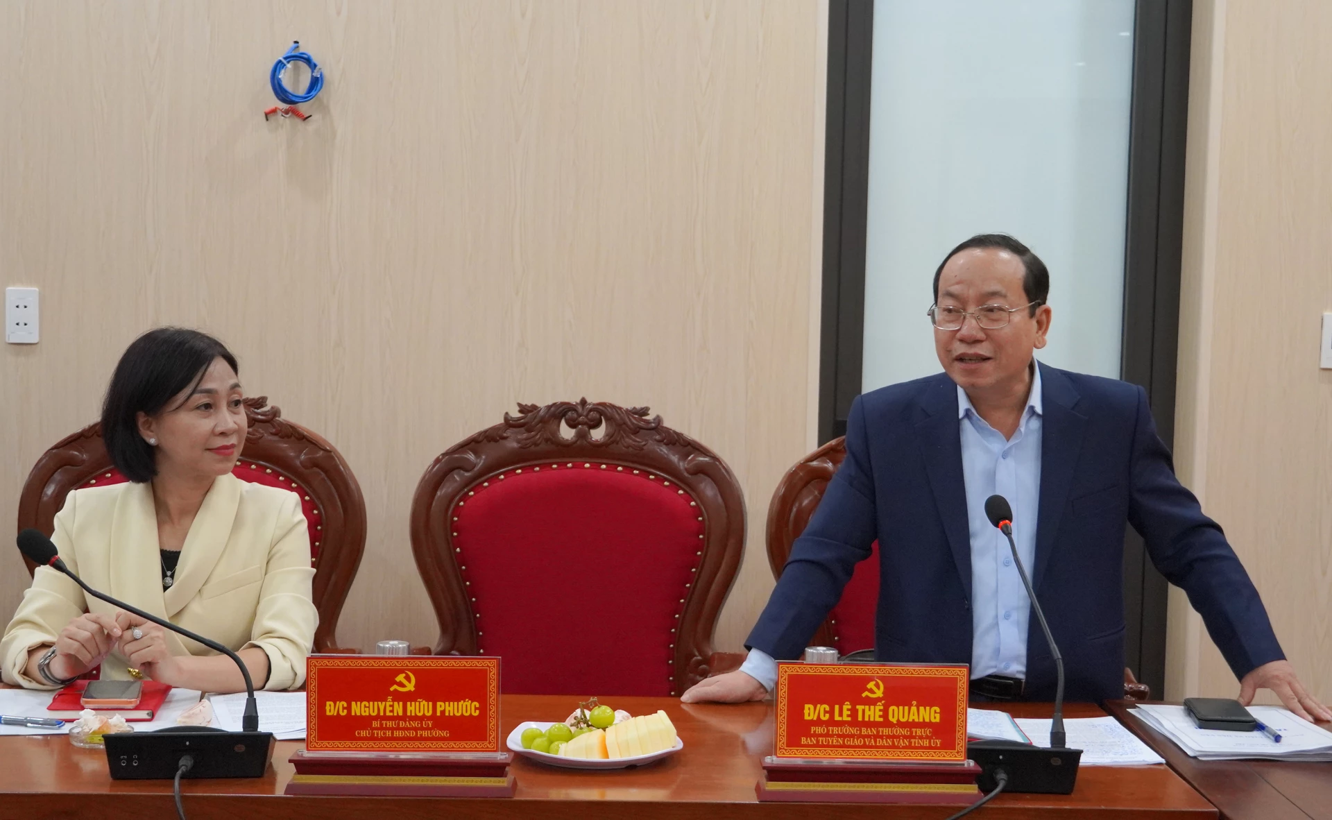 Đại diện lãnh đạo Ban Tuyên giáo và Dân vận Tỉnh ủy phát biểu tại buổi làm việc - Ảnh: N.H