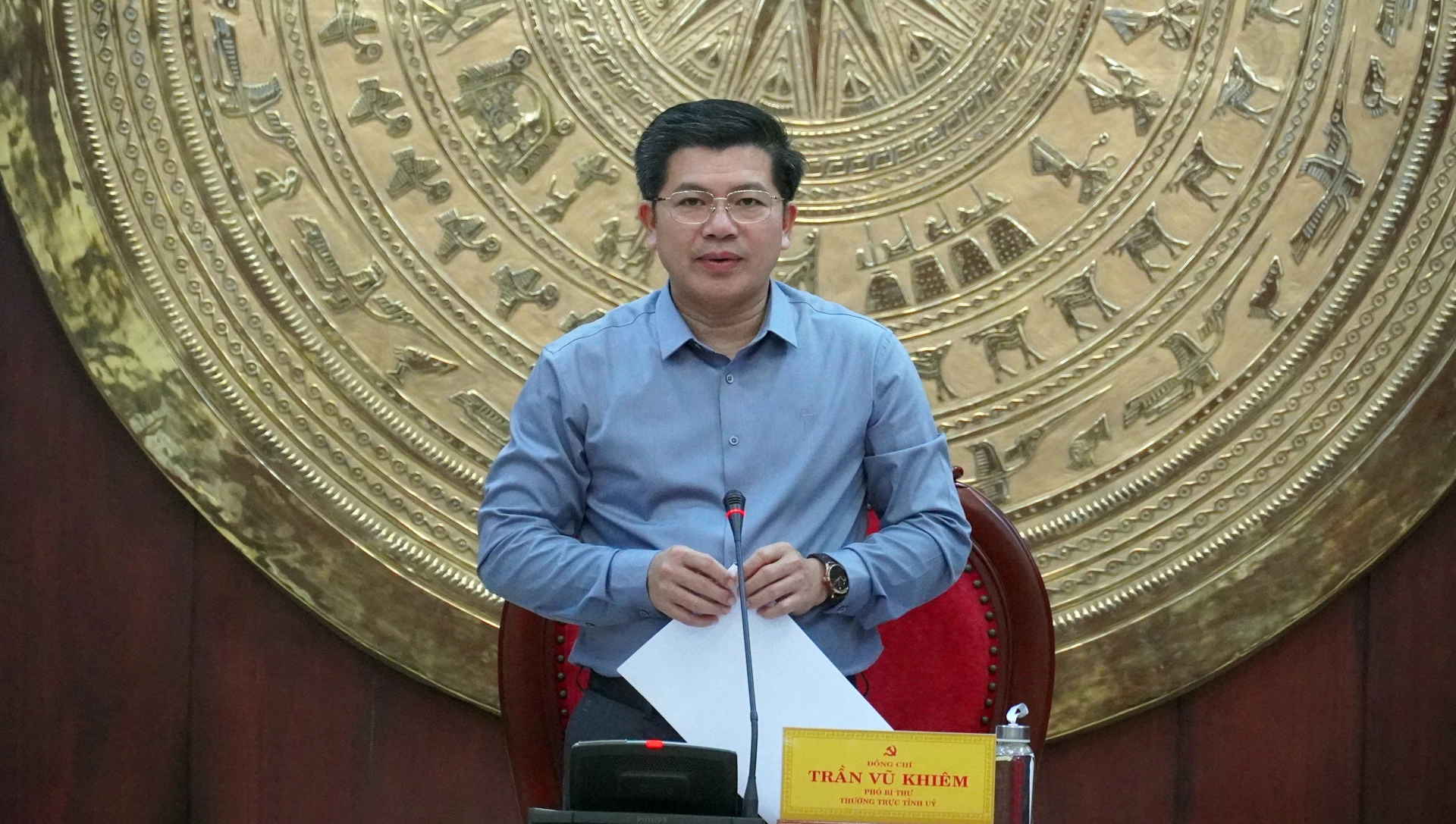 Đồng chí Trần Vũ Khiêm, Phó Bí thư Thường trực Tỉnh ủy phát biểu tại buổi làm việc - Ảnh: N.M