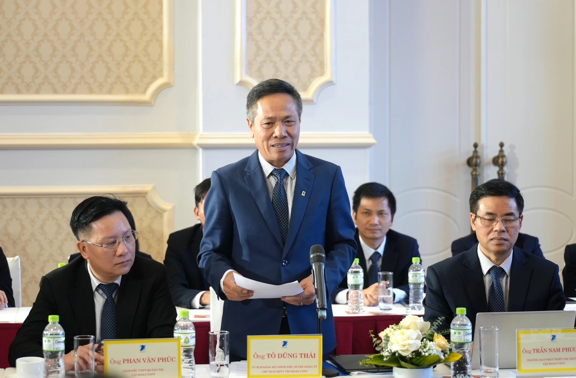 Chủ tịch Hội đồng thành viên Tập đoàn VNPT Tô Dũng Thái phát biểu tại lễ ký kết - Ảnh: Trung Đức