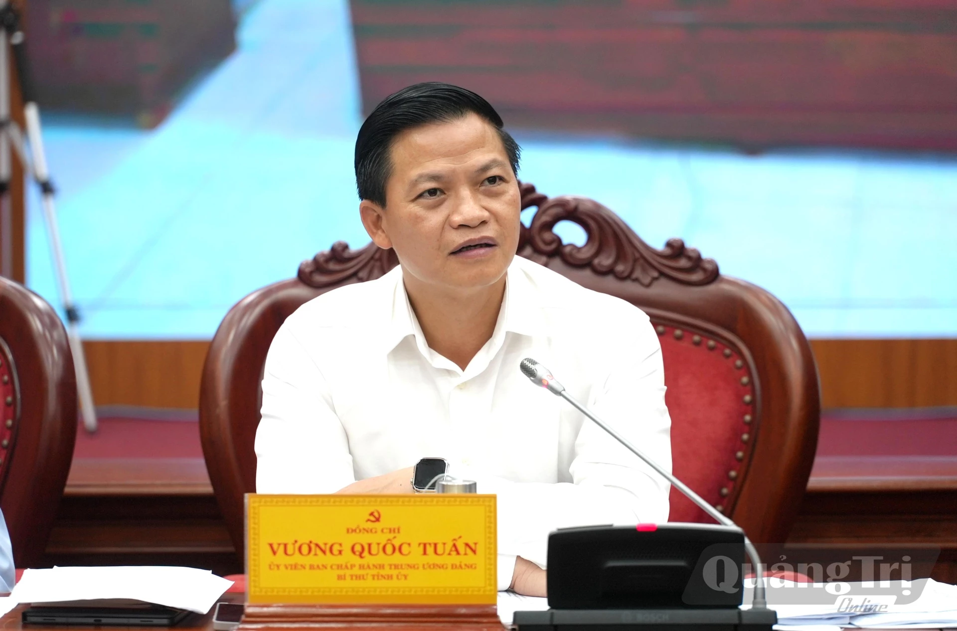 Đồng chí Vương Quốc Tuấn, Bí thư Tỉnh ủy, Trưởng Ban chỉ đạo chủ trì phiên họp - Ảnh: T.Đ