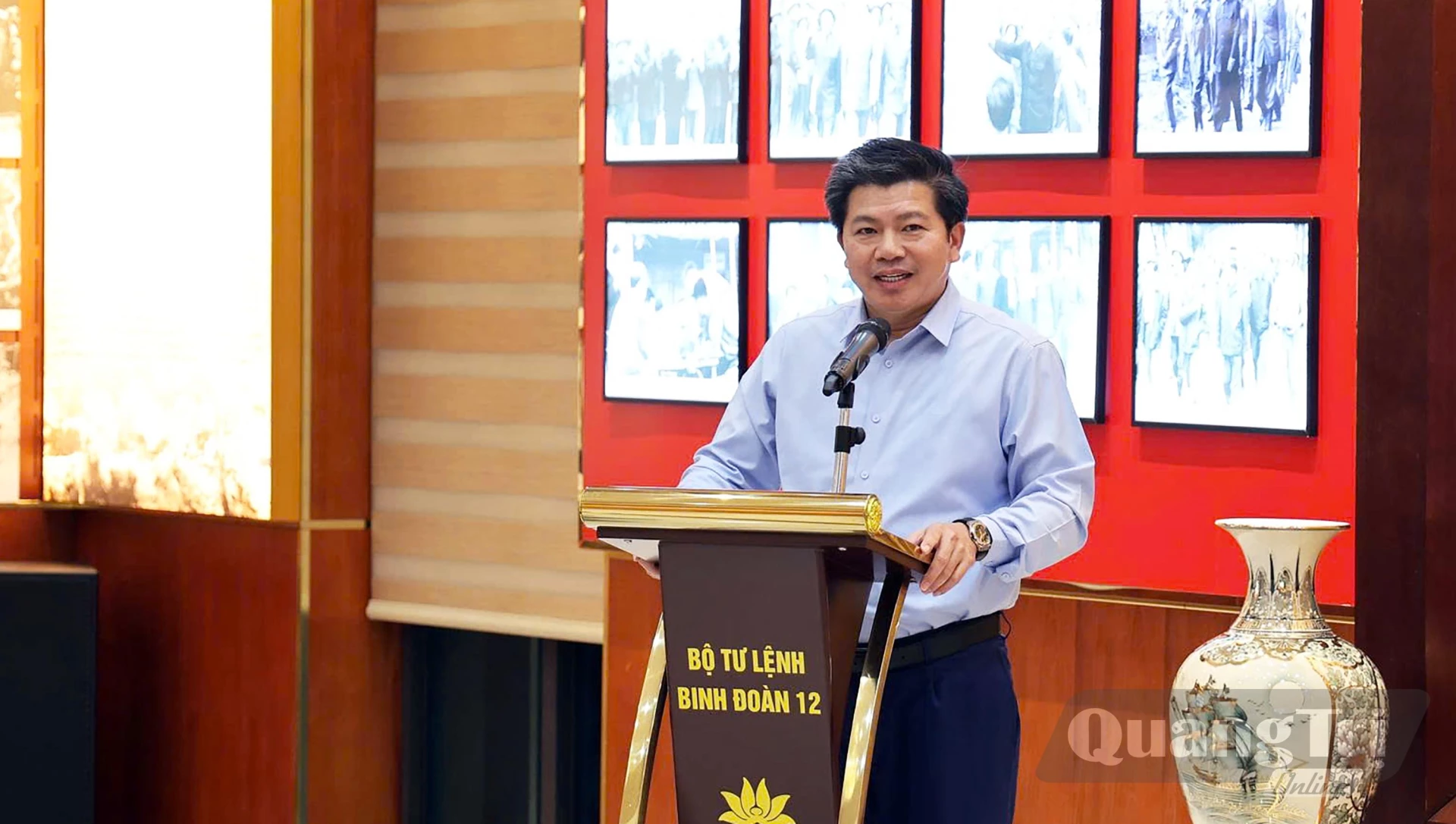 Đồng chí Trần Vũ Khiêm, Phó Bí thư Thường trực Tỉnh ủy, Trưởng đoàn ĐBQH tỉnh Quảng Trị phát biểu tại buổi làm việc - Ảnh: CTV