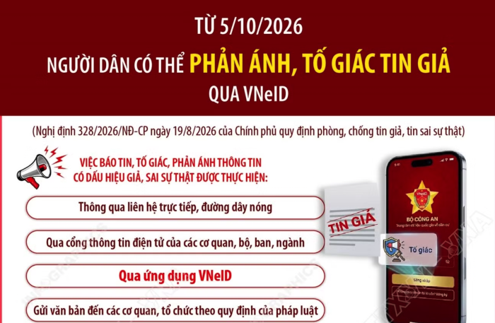 Người dân có thể phản ánh, tố giác tin giả qua VneID từ ngày 5/10/2026