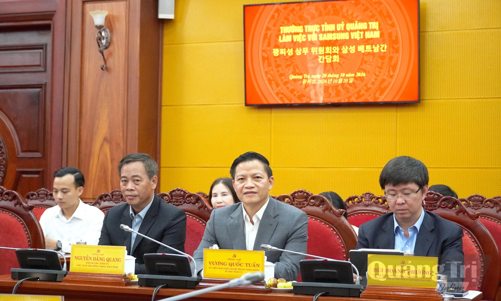 Đồng chí Bí thư Tỉnh uỷ Vương Quốc Tuấn phát biểu tại buổi làm việc - Ảnh: X.P