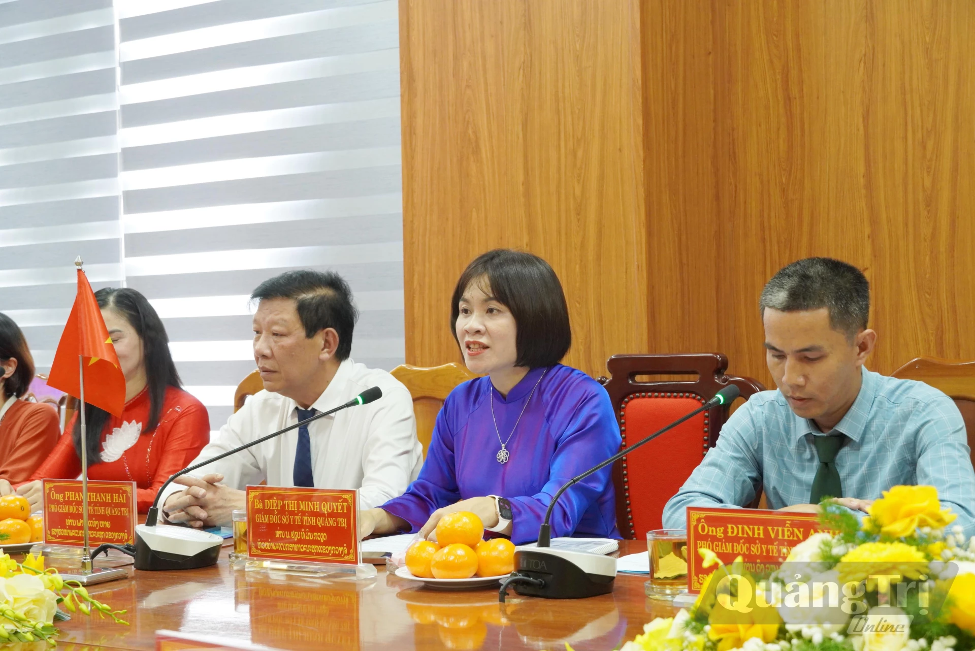 Đại diện lãnh đạo Sở Y tế Quảng Trị phát biểu tại buổi hội đàm-Ảnh: HL