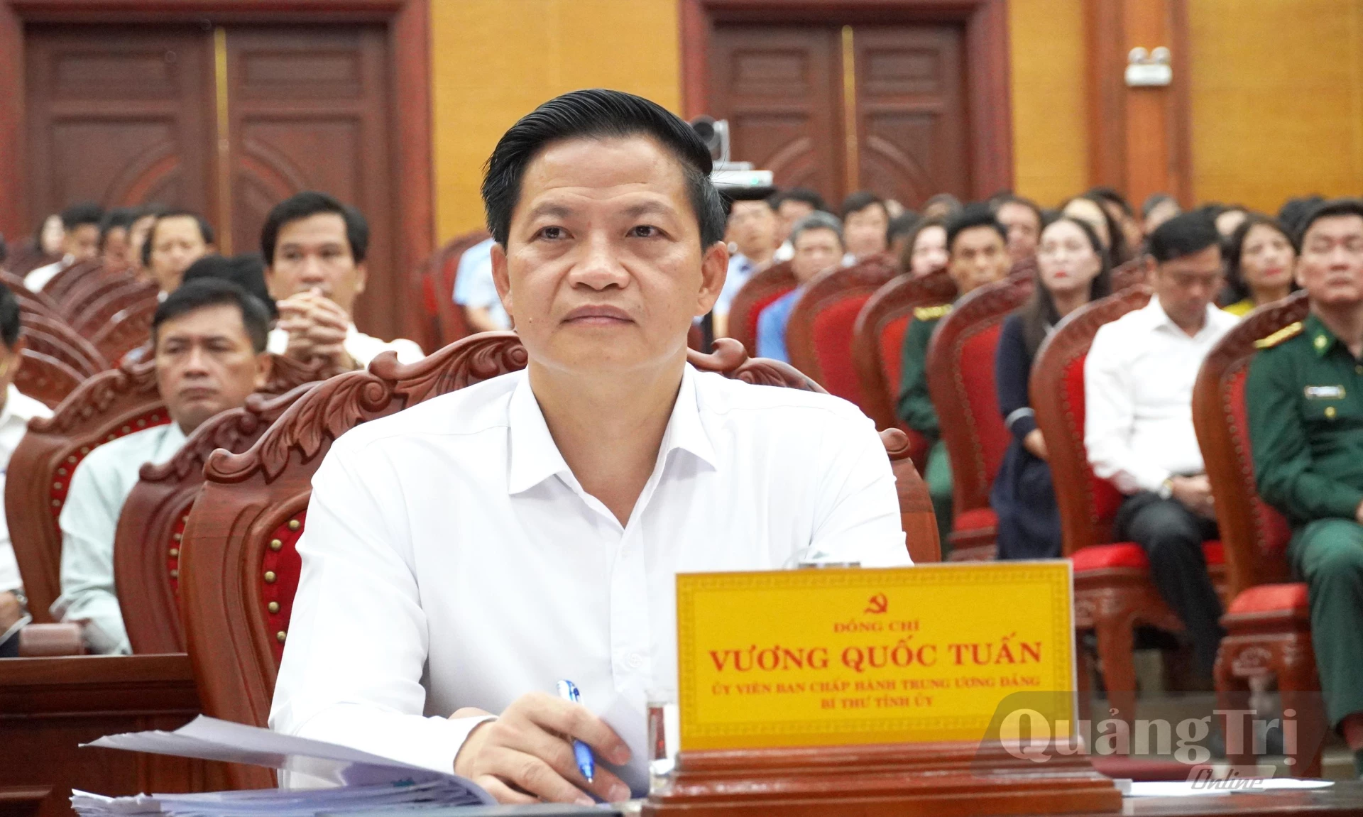 Đồng chí Vương Quốc Tuấn, Ủy viên Trung ương Đảng, Bí thư Tỉnh ủy dự và chủ trì hội nghị - Ảnh:X.P