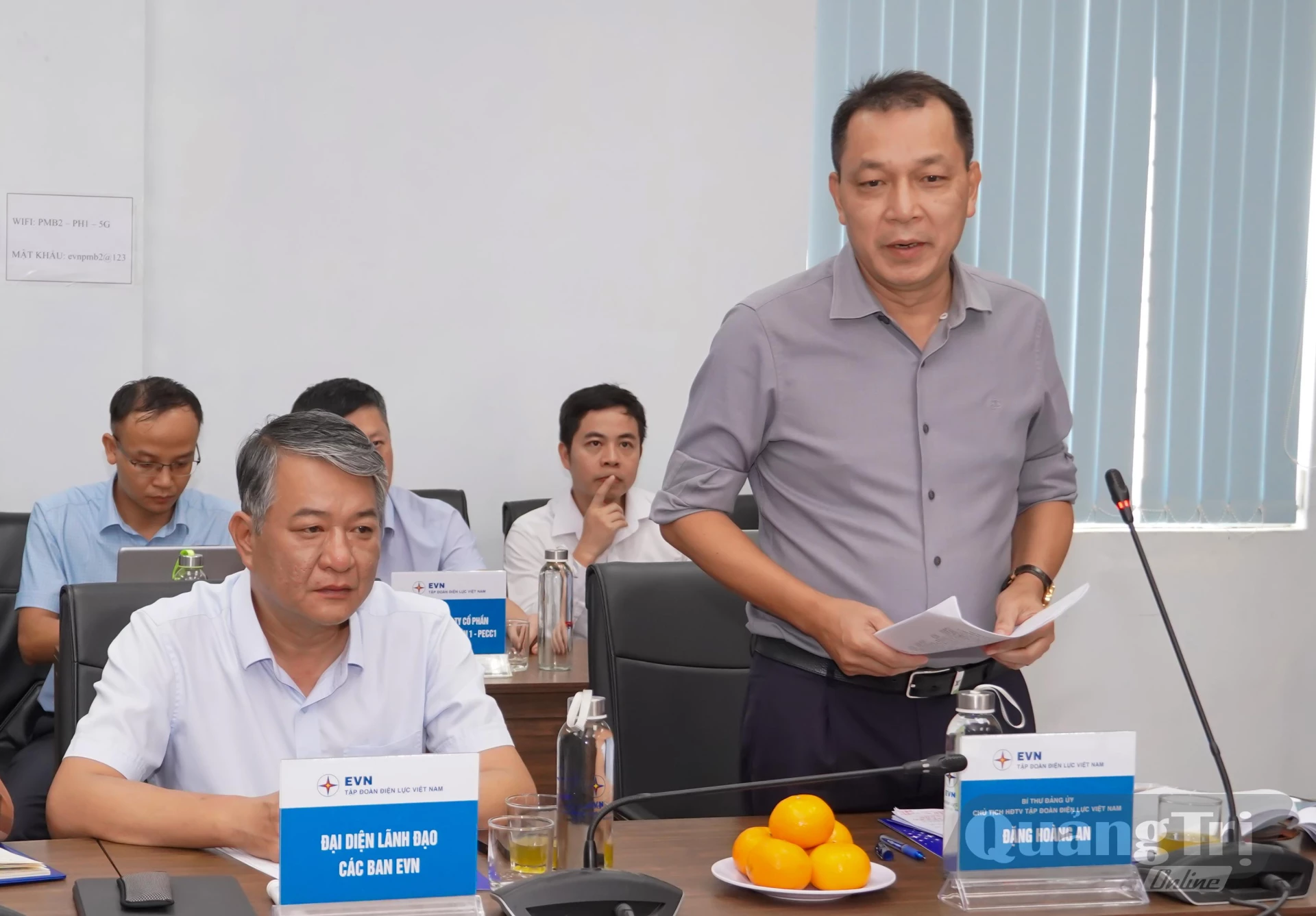 Ông Đặng Hoàng An, Chủ tịch Hội đồng thành viên Tập đoàn EVN phát biểu tại buổi làm việc - Ảnh: N.H