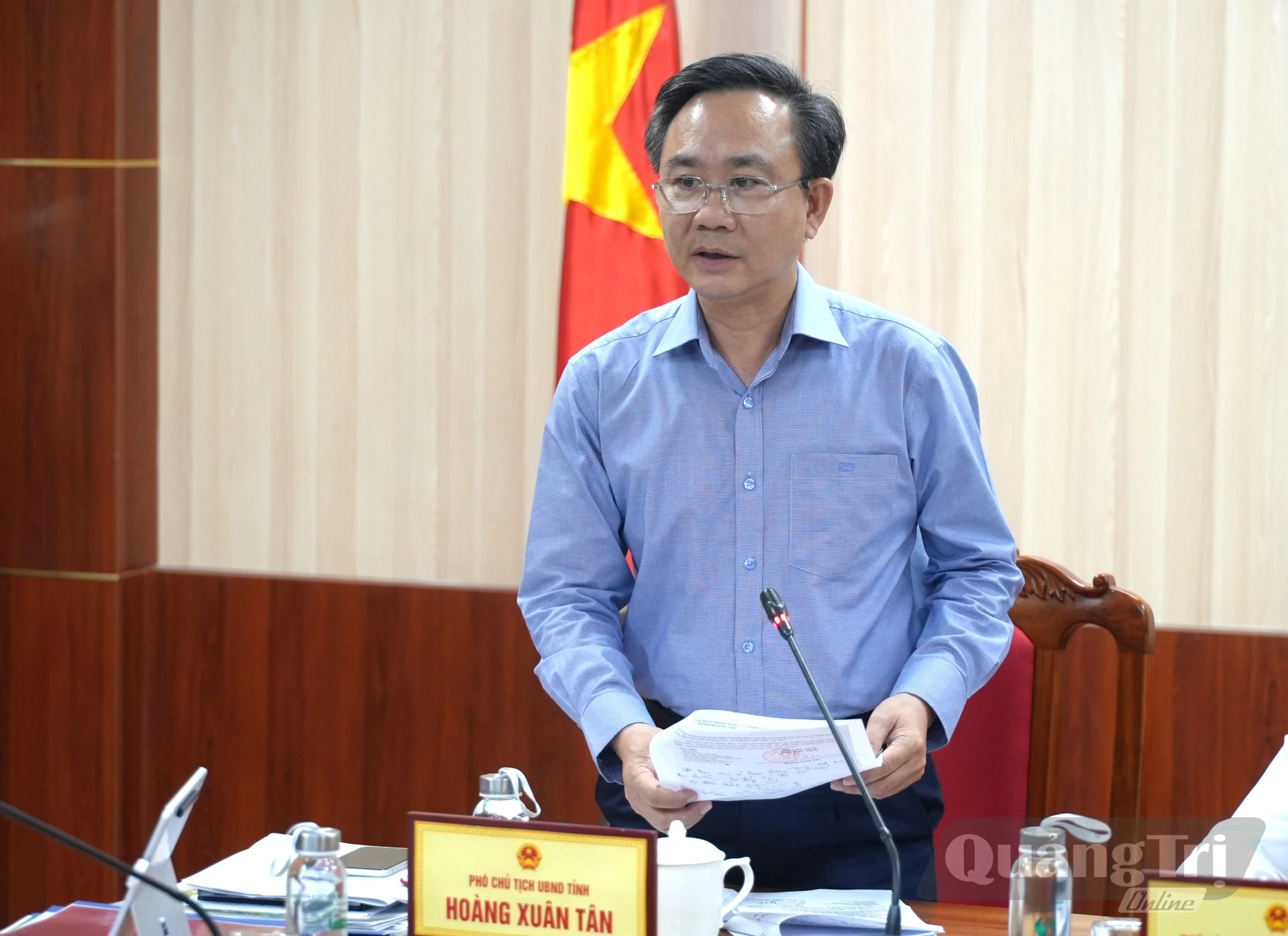 Đồng chí Hoàng Xuân Tân, Phó Chủ tịch UBND tỉnh phát biểu kết luận buổi làm việc - Ảnh: T.Đ