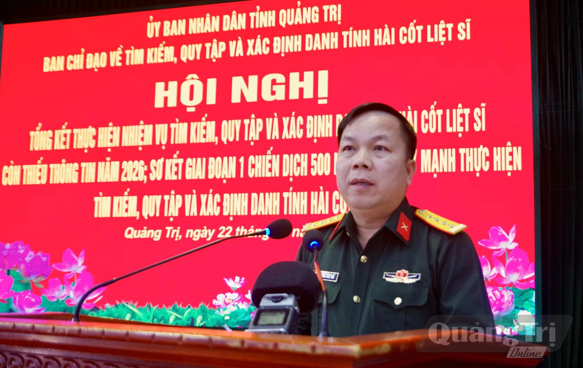 Đại tá Trương Viết Hải, Chính ủy Bộ CHQS tỉnh phát biểu tại hội nghị - Ảnh: H.N