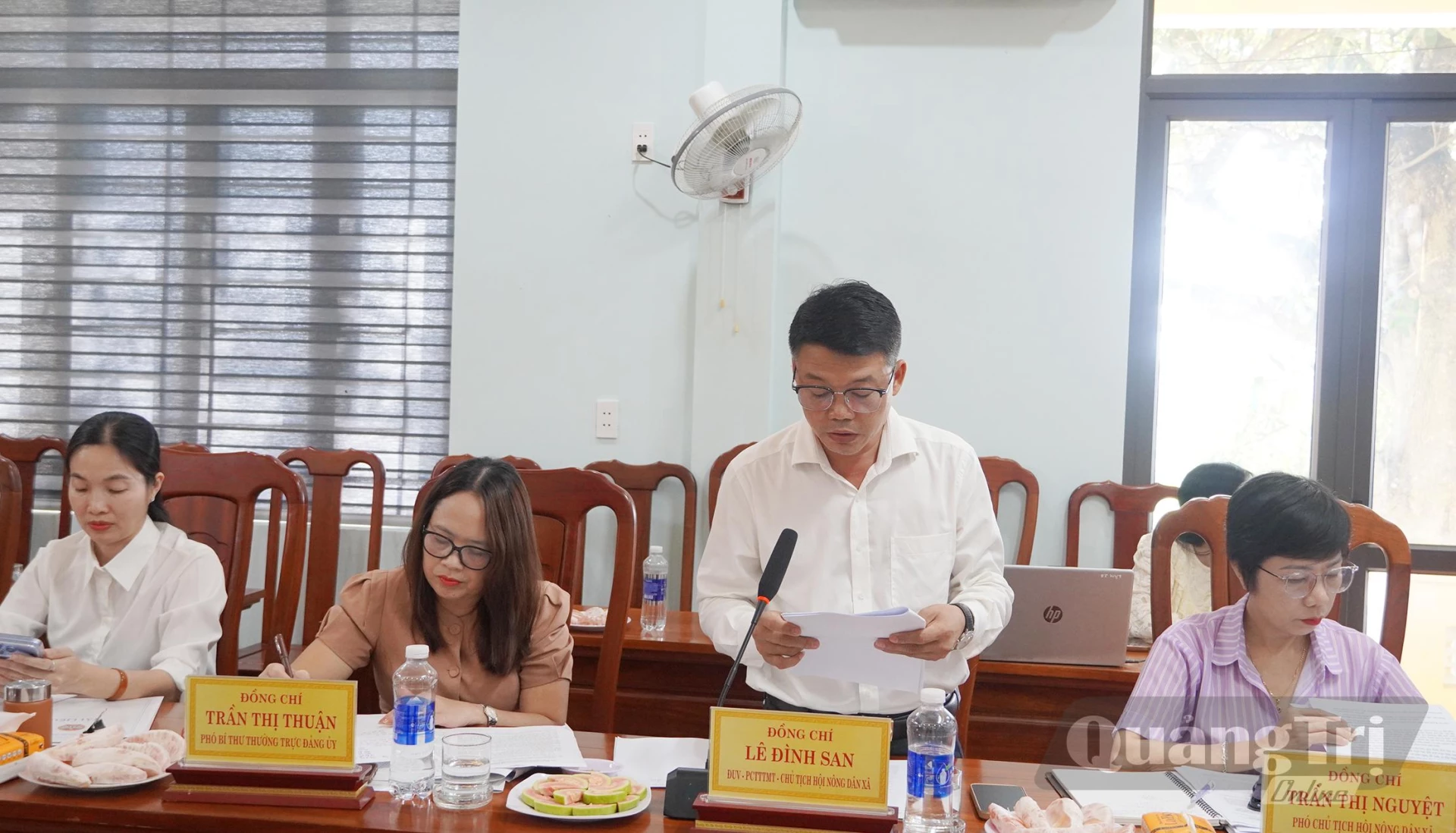 Đại diện lãnh đạo Hội Nông dân xã Nam Trạch báo cáo kết quả thực hiện công tác hội và phong trào nông dân năm 2026 - Ảnh: L.M